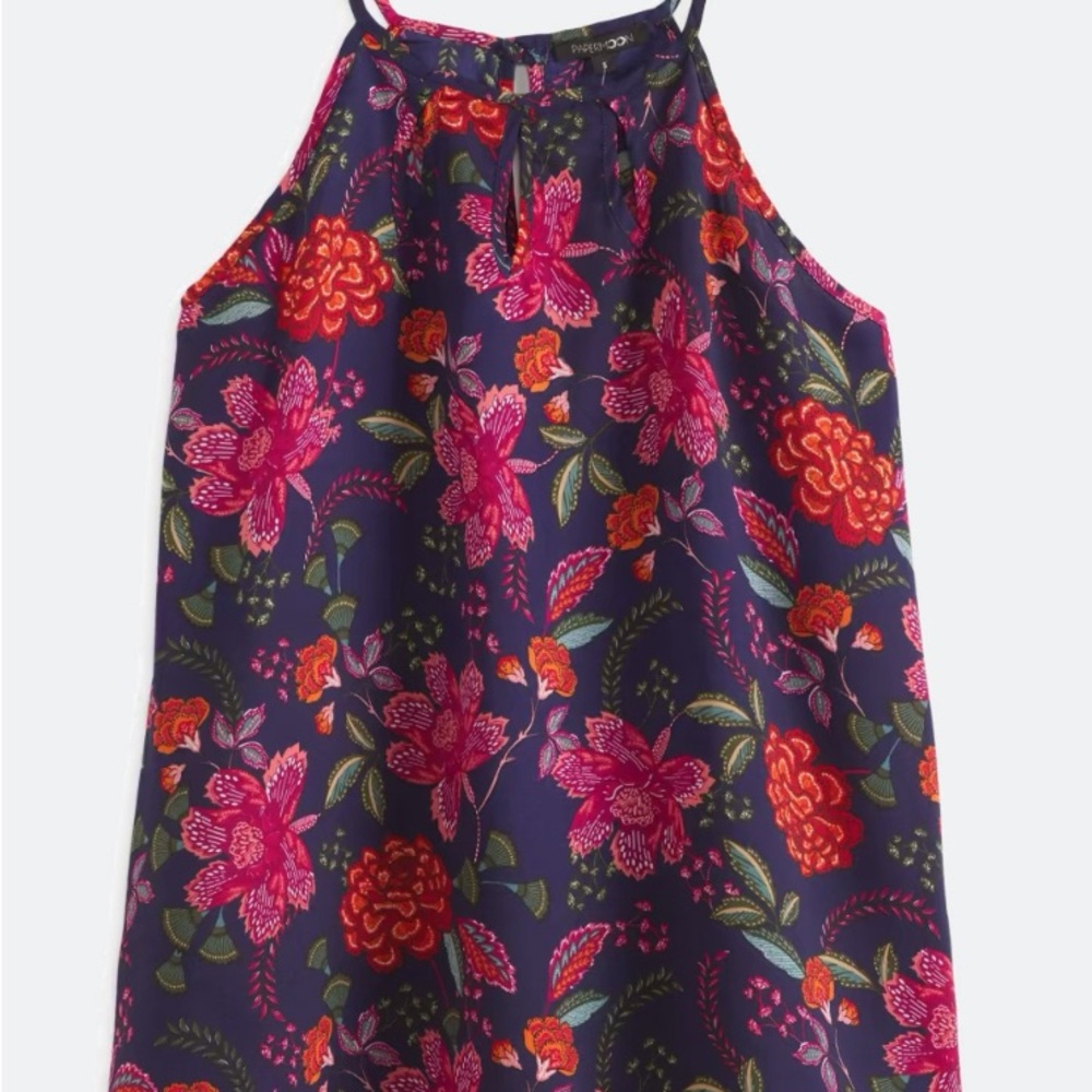 Deep Navy Blue Floral Camisole Tank Top